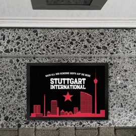 speecheese Stuttgart European Cup Doormat in 35 x 50 cm with Saying Stuttgart International Fan Song in the Cannstatter Curve - Doormat for Real Stuttgart Fans