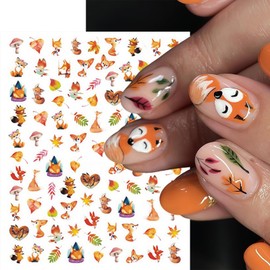 8Sheets Maple Leaf Nail Stickers 3D Self-Adhesive Thanksgiving Nail Stickers for Nail Art Cute Fox Maple Leaves Pumpkin Nails Decals Autumn Leaf Nails Design Supplies Fall Nails Accessories for Women