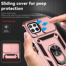 Yodueiv for Galaxy A22 4G Case, Samsung M32 4G SM-A225F with Tempered Glass Screen Protector and Slide Camera Cover, Magnetic Ring Car Mount Holder Kickstand Cover for Samsung Galaxy A22 4G Rose Gold