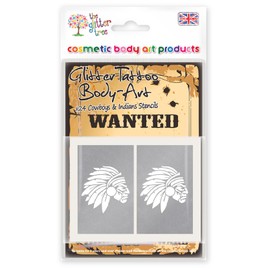 Cowboys and Indians glitter tattoo stencils - Ideal for all types of temporary body art - Pack of 24 x 12 Unique designs in each pack. Perfect for birthdays, parties and events.