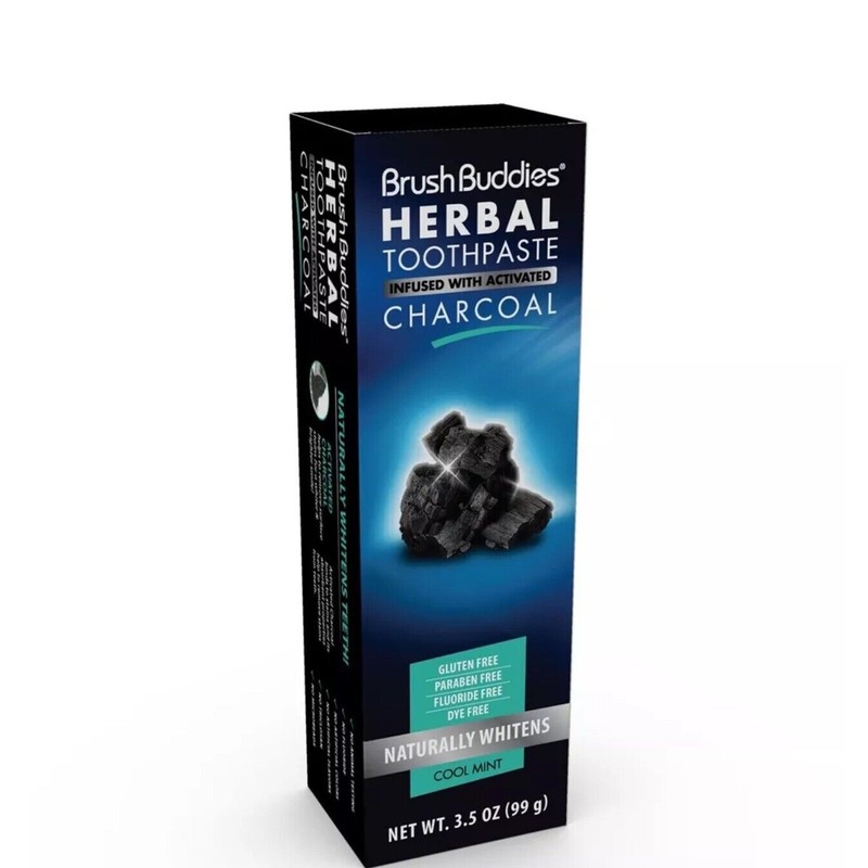 Brush Buddies Herbal 2 Pack Toothpaste Charcoal Cool Mint No