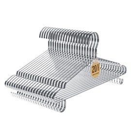 Jiang&Rong 20 Pack Stainless Steel Hangers with Hook, 16.5 Inch Heavy Duty Metal Coat Hangers for Adults, Space Saving & Non-Slip Clothes Hangers, Durable Silver Hanger for Bulk Storage