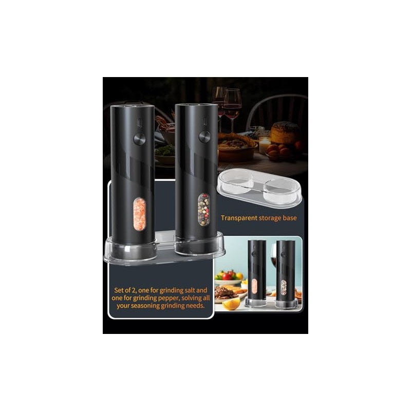 Rechargeable Electric Salt and Pepper Grinder Set with Base