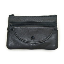 TASSINI TRENDS Soft Lambskin Leather Coin Purse Key Holder Wallet, Zip Mini Pouch Black, Small