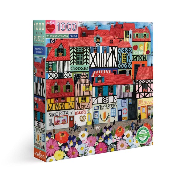 eeBoo: Piece and Love Whimsical Village 1000-piece Square Adult Jigsaw Puzzle, Jigsaw Puzzle for Adults and Families, Includes Glossy, Sturdy Pieces and Minimal Puzzle Dust