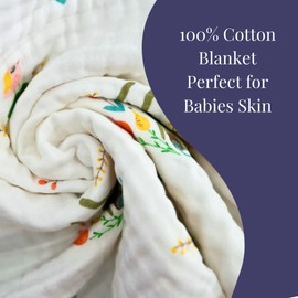 Boucle Home Baby Cotton Receiving Blanket, Rabbits Garden Pattern for Newborns and Toddlers, Large 43” x 43” Cover, 6-Layer Plush Softness for Infant Swaddling, Receiving, or Tummy Time, Shower Gift