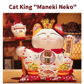 HODESunPure Chinese Lucky Cat Waving Arm Japanese Moving Maneki Neko Lucky Cat Statue Fortune Cat Asian Decor for Store Company Opening, Office, Cash Register Decor 9"