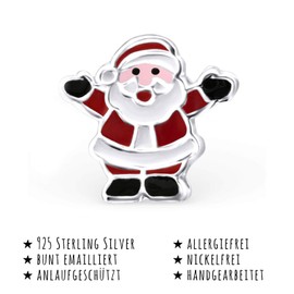 Monkimau Girls' Santa Claus Stud Earrings 925 Sterling Silver, Sterling Silver, silver