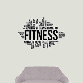 Fitness Word Cloud Wall Sticker Gym Motivational Quote Vinyl Decal Sports Inspirational Saying Lettering Art Workout Decorations for Home Bodybuilding Training Room Decor fgm40