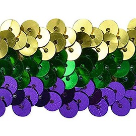 Trims by the Yard 5 Yards of 3 Row 1 1/4" Metallic Mardis Gras Stretch Sequin Trim, Multicolor