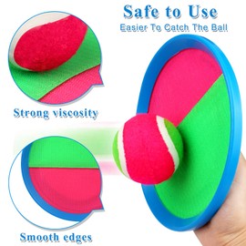 ECJWEI Toss and Catch Ball Set, Paddle Catch Ball and Toss Game for Kids, Great Beach Games/Backyard Games/Outdoor Games for Kids and Family (4 Paddles, 4 Balls)