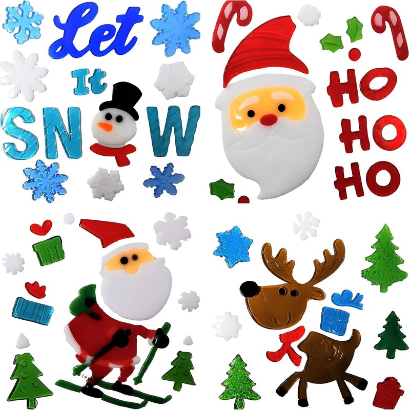 16 Sheets Christmas Window Stickers, Christmas Gel Clings