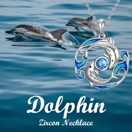 SELKAT Mother and Child Dolphin Necklace for Women,925 Sterling Silver Dolphin Pendant With 5A Cubic Zirconia Cute Animal Ocean Themes Jewelry Gift for Mother Mom Daughter Girlfriend