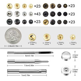 158 Sets Press Stud Set, 12.5 mm 6 Colours Brass Snap Buttons, Metal Press Studs with Fixing Tool Kit for Sewing, Leather, Clothes, Jackets, Jeans, Carry, Wallet, Handbag