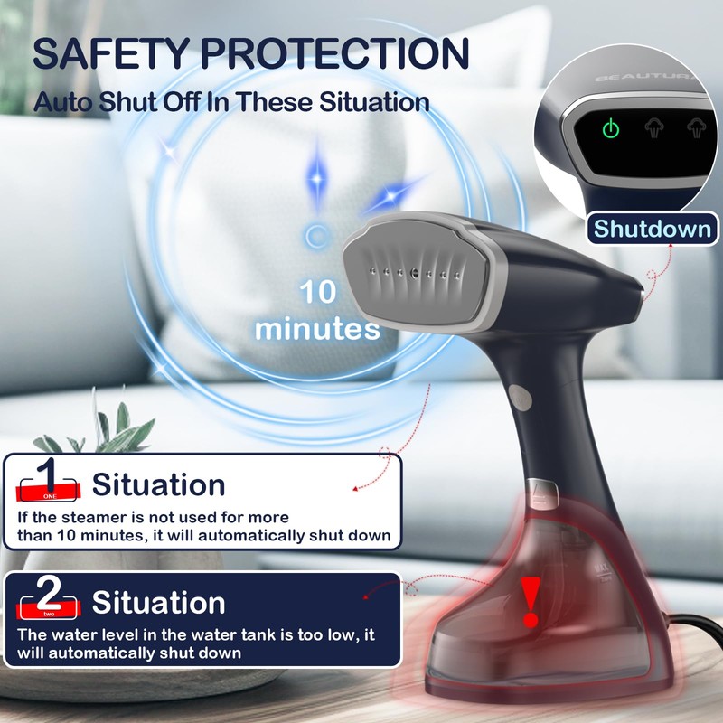 BEAUTURAL Handheld Garment Steamer for Clothes, Handheld steamer with Foldable
