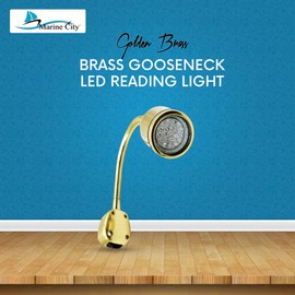 MARINE CITY Brass Flexible Gooseneck LED Cabin Reading Light with Shade | Diameter 1-7/16 Inches | Ideal for Marines, Boats, Yachts, Ships - 2 Pcs