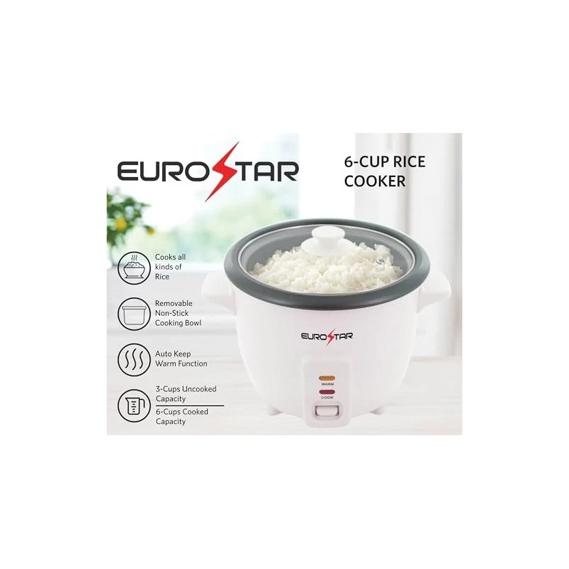 EUROSTAR 6-Cup Rice Cooker, White