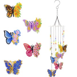 Butterfly Wind Chimes for Outside, Windchimes Diamond Painting Kits for Outdoor Decor, DIY Diamond Art Kits for Adults, Garden Porch Balcony Yard Patio Decorations Arts and Crafts for Outdoors