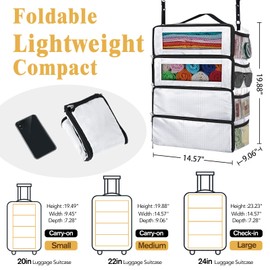 Suitcase Organizer, Carry on Closet Luggage Organizers Accessories for Travel, Foldable and Hangable Portable Hanging Travel Shelves with a Shoulder Strap to Use As a Travel Backpack Medium, White