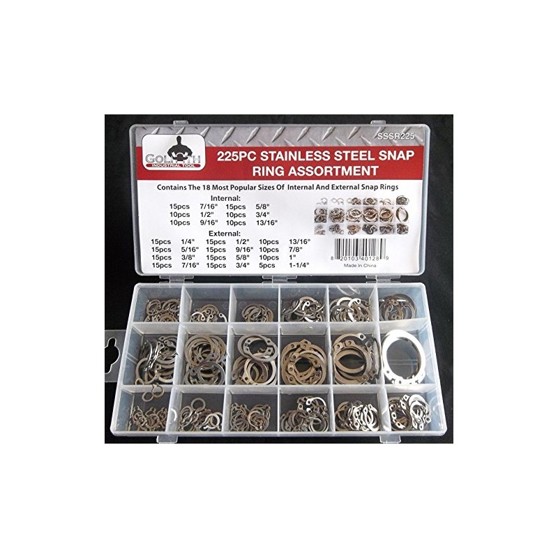 225pc Goliath Industrial SSSR225 Stainless Steel Snap Ring Assortment