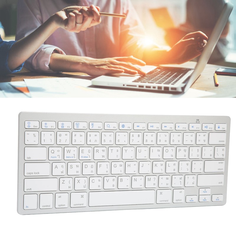 Wireless Keyboard English Thai Bilingual Portable Stylish Ultra Thin Silver
