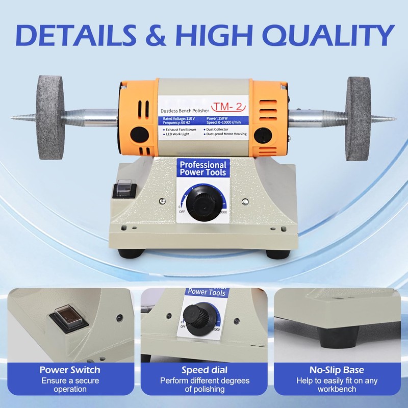 4" Jewelry Polisher - Adjustable Variable Speed Bench Buffer &