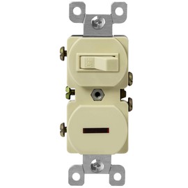 ENERLITES Combination Toggle and Pilot Light Switch, Duplex Style, Illuminated Light Switch, 15A, 120VAC, 82150L-I, Ivory