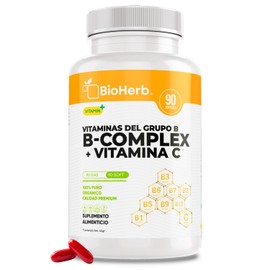 BioHerb® | Complejo B – Fórmula Equilibrada de Vitaminas B1, B2, B3, B5, B6, B7, B9 y B12 – 90 Softgels de 500 mg, Alta Biodisponibilidad y Calidad Pr