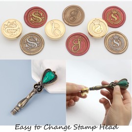 Letter Wax Seal Stamp Kit, Andotopee Wax Seal Kit Initial Alphabet S Sealing Wax Stamp Head 3pcs, Vintage Wax Stamp Seal Kit with Wax Seal Beads, Wax Seal Warmer Tools, Wax Seal Pen, Gift Box Set