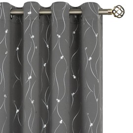 BGment Blackout Curtains 72 Inch Length 2 Panels Set Grommet Thermal Insulated Room Darkening Window Curtains with Wave Line and Dots Printed for Bedroom, 52 x 72 Inch, Dark Grey