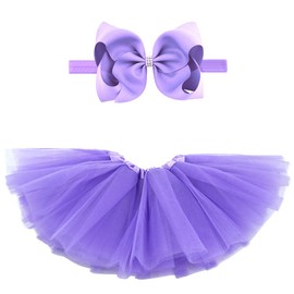 BGFKS 5 Layered Toddlers Tulle Tutu Skirt for Girls with Headband for Baby Girl Light Purple