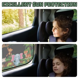 FERRGIA Sun Protection Car Baby - UV Protection Set, 2 x 51 x 31 cm Sun Protection for Side Windows, Cute Animal Pattern, Foldable & Portable with Storage Bag, Car Sun Protection Children with Easy