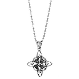 Witches Knot Necklace Protection Celtic Knot Pendant, Stainless Steel, 23.6 In Ball Chain (CA)