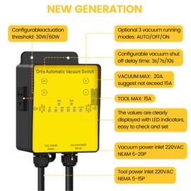 Automatic Vacuum Switch, Ortis 220V Dust Collector Starter Outlet Switch for 220V Tools and 220V Vacuum, Delay Vacuum On/Off & Adjustable Actuation Threshold Design, Save Time on Vacuum Control