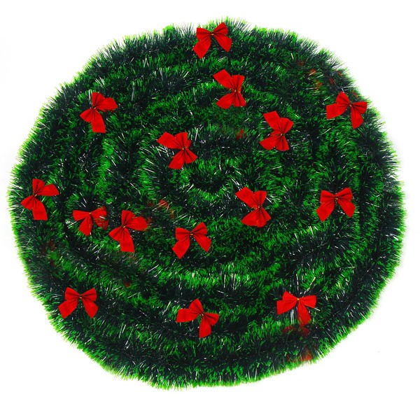 CCINEE Christmas Garland with 24 Red Bows Artificial Green Pine Garland Decor for Mantel Stairs Fireplace Home Party Decoration