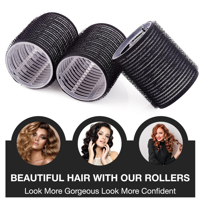 KHEERANA 10 Self Grip Black Hair Rollers Medium Curlers For
