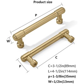 khtumeware 10 Pack 3-1/2 Inch Center to Center Brushed Brass Cabinet Pulls Satin Gold Cabinet Handles Gold Kitchen Cabinet Hardware for Cupboard Drawer Pulls Dresser Handle 3.5 Inch Center to Center