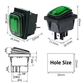 ETOPARS Pack of 3 12 V 20 A Rocker Switch Car Round Rocker Switch Green Illuminated Fog Light On/Off Switch Pressure Switch Button Waterproof 4-Pin DPST Boat