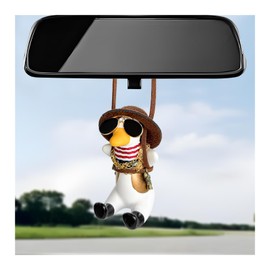 MUQIDA Cool Swinging Duck Car Hanging Ornament, Cute Flying Sunglasses Duck Rear View Mirror Decoration, Funny Car Pendant Swing Ducks Interior Hanging Accessories for Women Men (Coffee Hat)