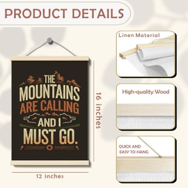 EJGFS Camping Hanging Canvas Prints Decor 12"x16" - The Mountains Are Calling And I Must Go - Camp Themed Party Decorations - Camping Classroom Decor - Camper Gifts - Camper Decorations.(001)