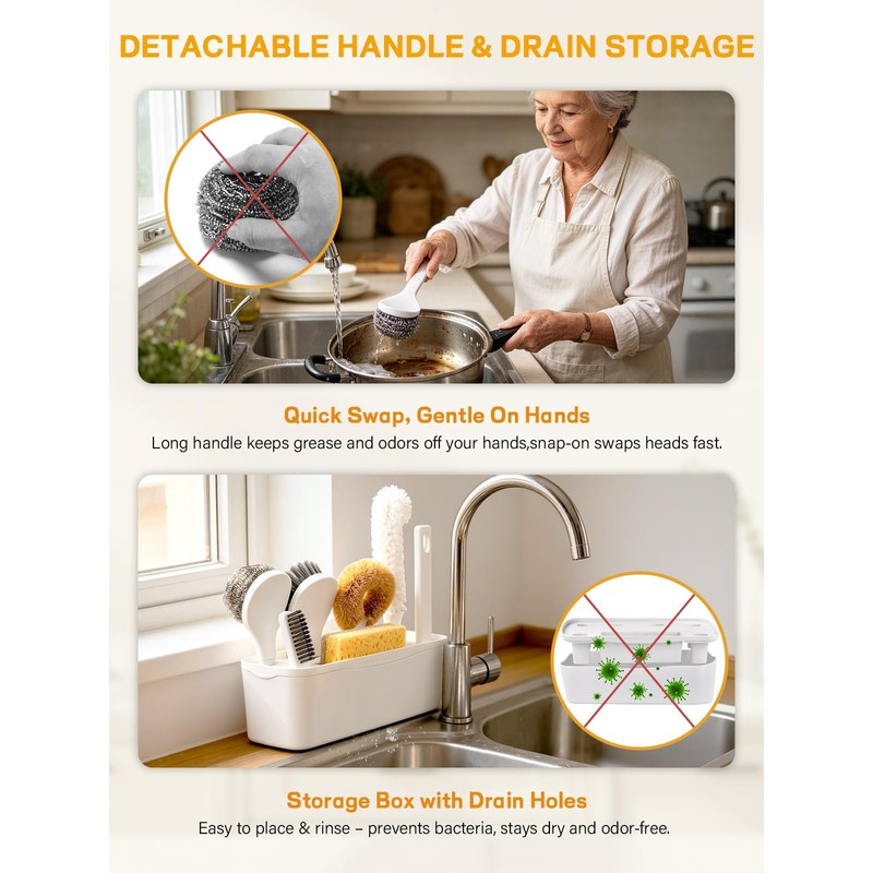 7 Pack Kitchen Cleaning Dish Brush Set with Storage Box