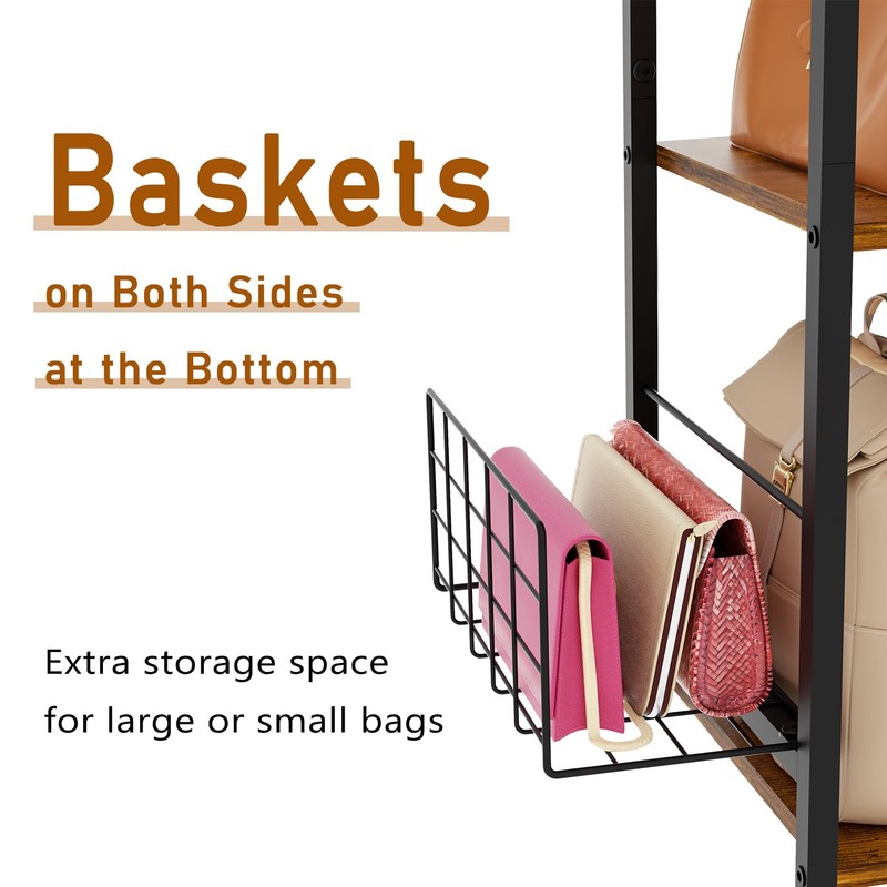 Purse Organizer with Side Hooks and Baskets for Purse Storage,