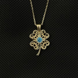 ​​925 Sterling Silver Blue Topaz Clover Birthstone Necklace Womens December Gemstone Shamrock Pendant Necklace Sentimental Birthstone Jewelry Gift For Her December Birthday Necklace Gift