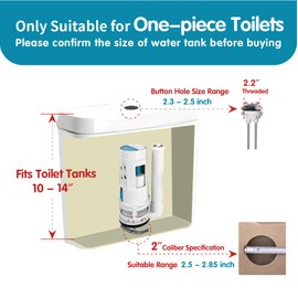 Ulinlo Pouly 2-Inch Dual Flush Valve Replacement Kit for One-Piece Toilets - Includes 2.2" Threaded Button, 8.2" Flush Valve & Fill Valve - Fits 10-13.5" Tanks with 2.56-2.76" Drain Holes