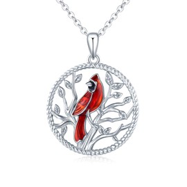 ECHOOY Cardinal Necklace S925 Sterling Silver Red Bird Tree Of Life Pendant Necklace Memorial Jewellery Gift for Women Girls Teen Mother's Day