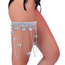 deladola Butterfly Leg Garter, Silver Tassel Chain, Adjustable Festival Rave Accessory for Women
