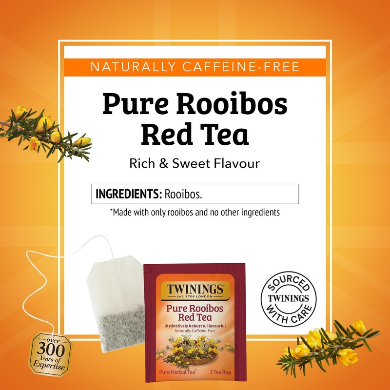 Twinings Pure Rooibos Red Herbal Tea Individually Wrapped Bags, 20