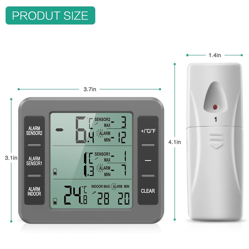 ORIA Fridge Thermometer, Freezer Thermometer, Fridge Thermometer, Indoor Outdoor Thermometer