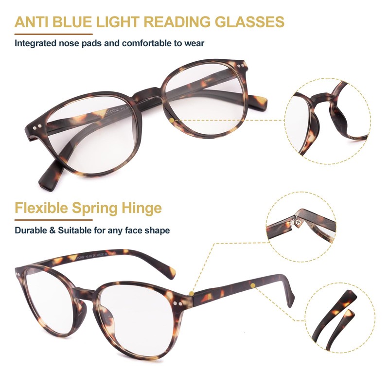 OuShiun Round Reading Glasses for Women Men（+3.0）