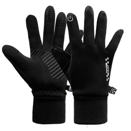 lifwimner Kids Winter Sports Gloves, Touch Screen Anti-slip Running Gloves, Waterproof Thermal Fleece Outdoor Gloves for Cycling, Skiing Soccer Hiking(Black, M)